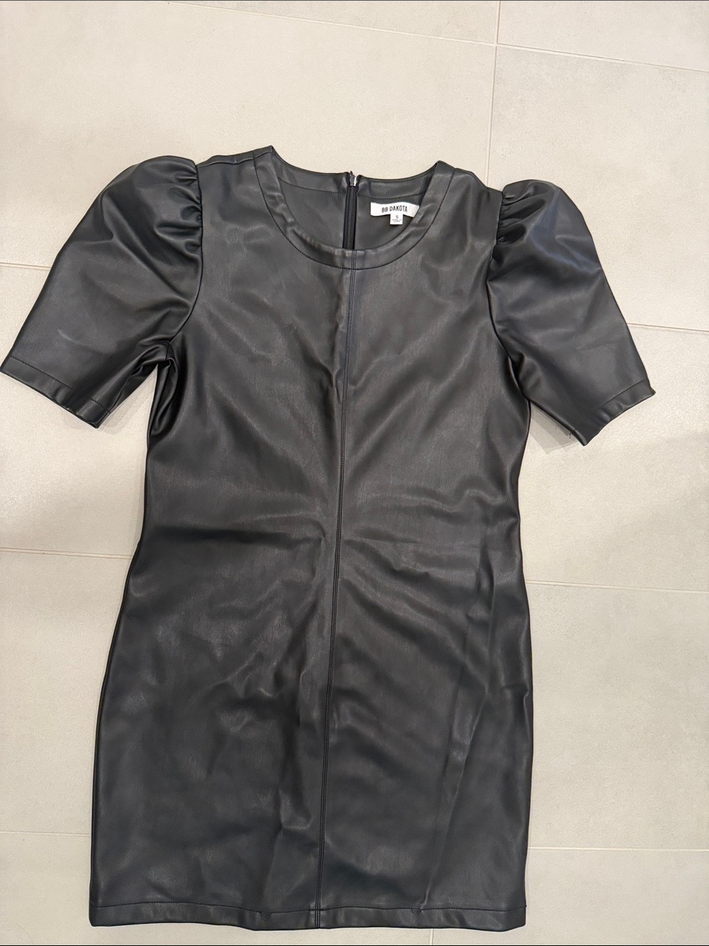 BB Dakota by Steve Madden Black Faux Leather Puff-Sleeve Mini Dress
